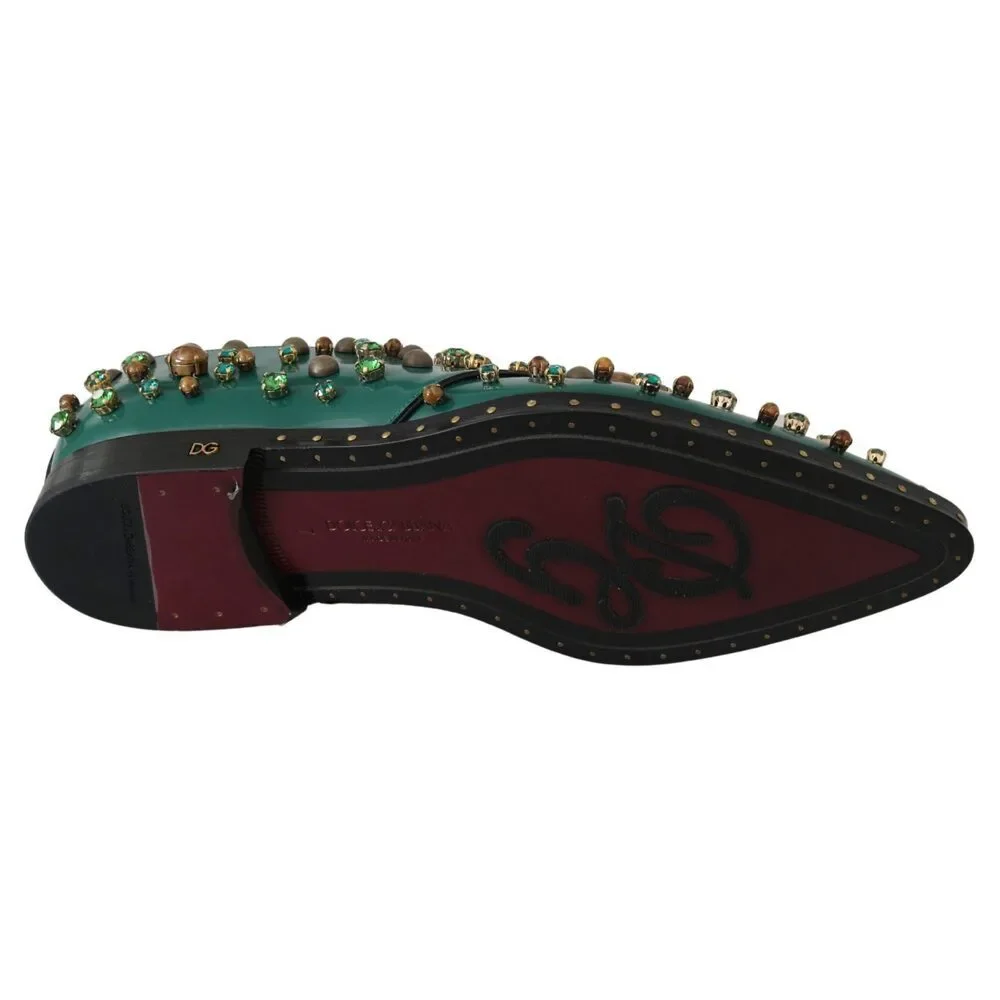 Dolce & Gabbana Emerald Leather Dress Shoes with Crystal Accents - Picture 2 of 9